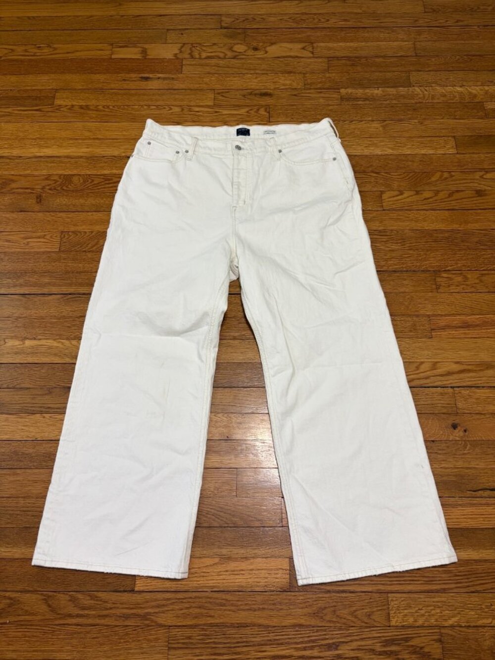 J. Crew Womens Vintage Wide-Leg Jeans Sz 35 39x30 White Premium Denim Button Fly